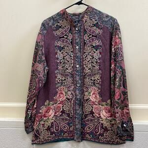 Carole Little vintage women’s size 10 floral paisley print button down top